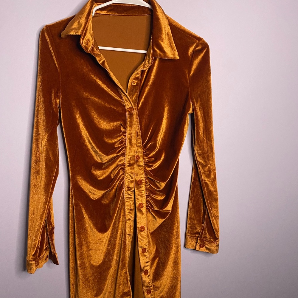 Copper button down Mini Dress - Picture 1 of 3